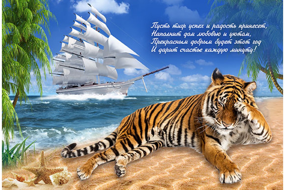 Тигр и парусник - календарь малый с символом года